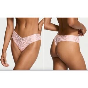Victoria's Secret Women's Panties Size L Pink Gold No-Show Thong Butterfly
